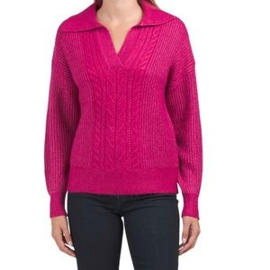 NWT RACHEL ZOE Long Sleeve Collared Cable Pullover